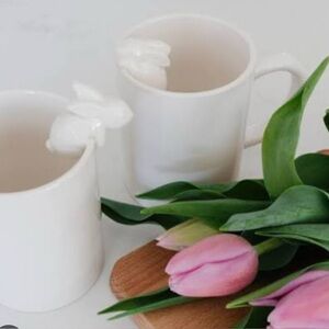 Set of 2 Indigo  Rabbit Love Bunnies 3D Mugs Teacups Coffee Cup